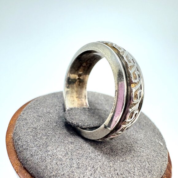 VTG Solid Sterling Silver 925 Scroll Greek Key Design Spinner Band Ring Size 9 - Picture 2 of 10